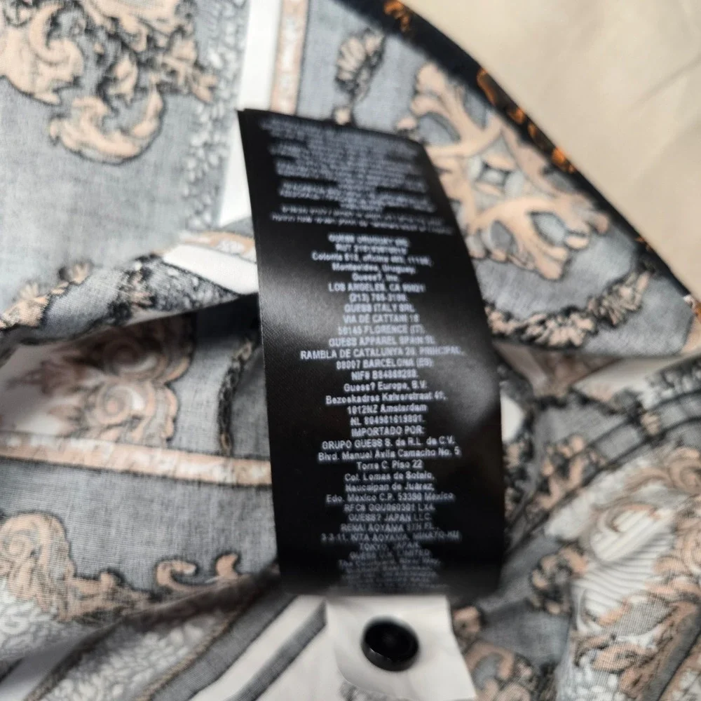 Guess Los Angeles Mens XXL Baroque Chain Print Button Down Shirt Black Gold - Picture 8 of 11